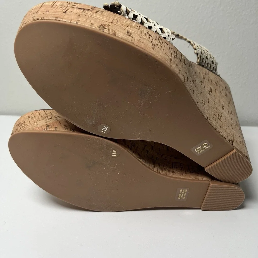 Tory Burch Wedge Sandals Womens 11M White Floral Laser Cut Cork Platform Summer